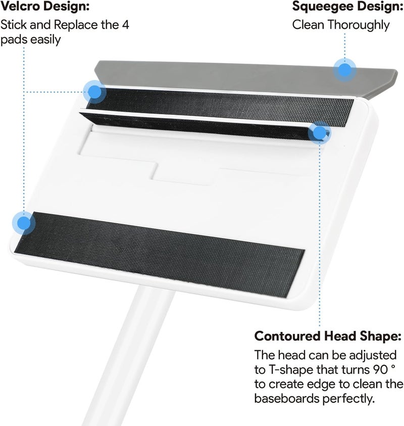 DELUX Baseboard Cleaner Tool with Handle, Baseboard Cleaner with Extendable Long Handle, 4 Reusable Cleaning Pads Wall Cleaner for Baseboards Cleaning, Ceiling, Wall, Floor, Shower Bathroom Kitchen - Image 2